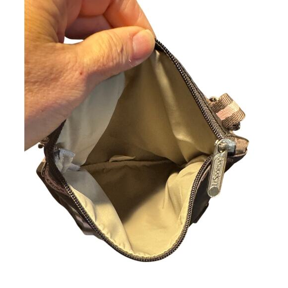 LeSportsac Classic Triple-Zip Crossbody Bag – Brown & Pink Stripe – 9.25” x 7.5” - Picture 5 of 6